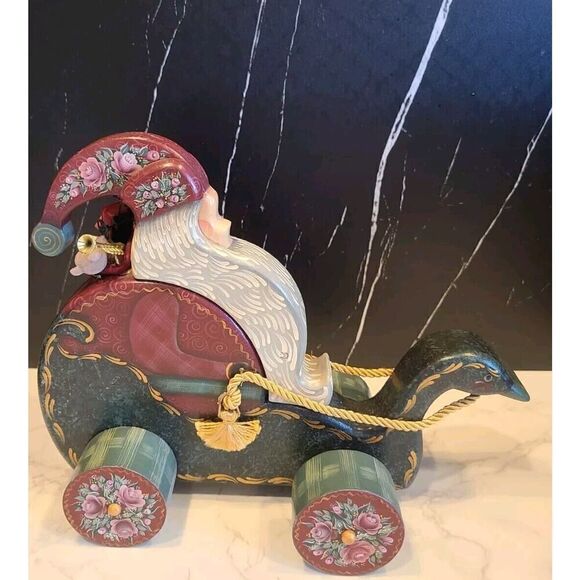 1994 HandMade SantaClaus Duck Sleigh Solid Wood Figurine Folk Art One Of A Kind - Picture 3 of 12